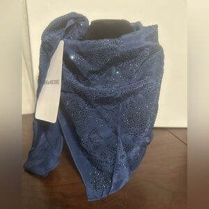 Zadig & Voltaire Bandy Triangle Scarf NWT - 100% Silk Midnight Blue Strass